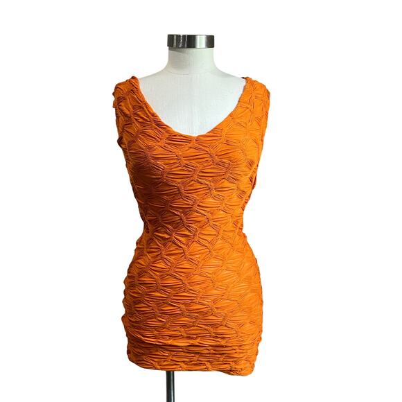 Zara Orange Textured V Neck Mini Dress Size Small - Picture 1 of 10